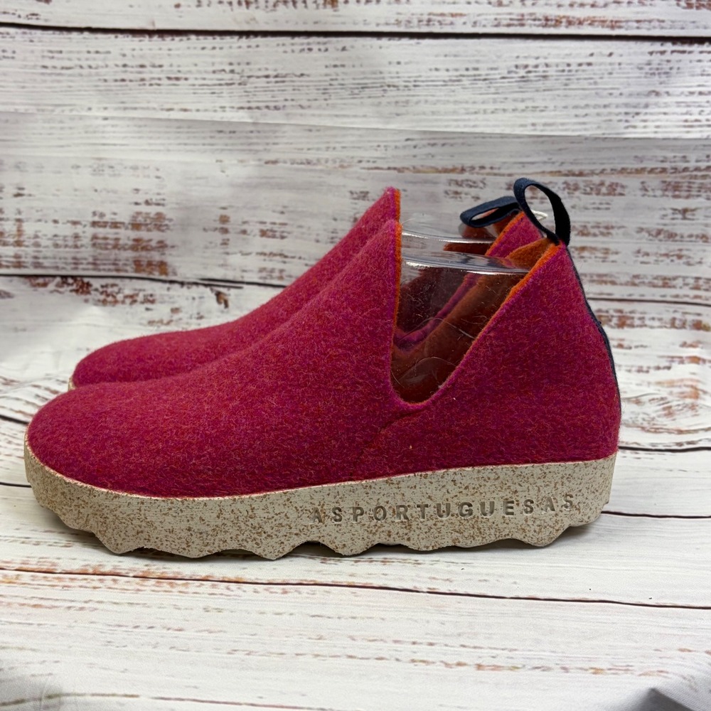 Asportuguesas City Fuchsia Pink Wool Felt Cork Platform Slip On Shoes size 7 NWT - Picture 7 of 10